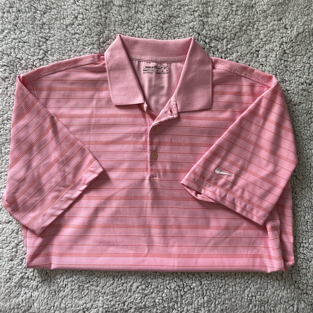 Nike Mens Golf/ Tennis thin stripe Polo short sleeve collared shirt Size Medium.